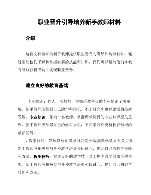 职业晋升引导培养新手教师材料