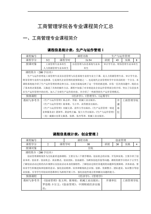 工商管理学院各专业课程简介汇总