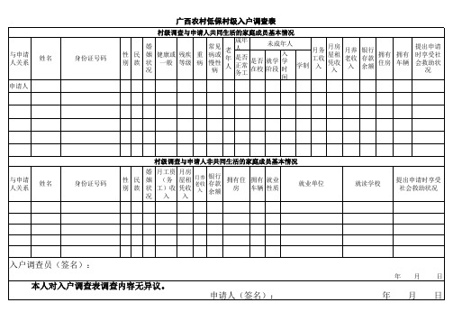 村级低保入户调查表