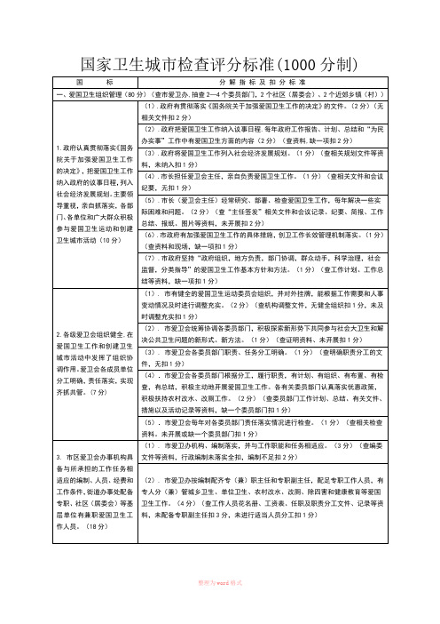 国家卫生城市检查评分标准(千分制)