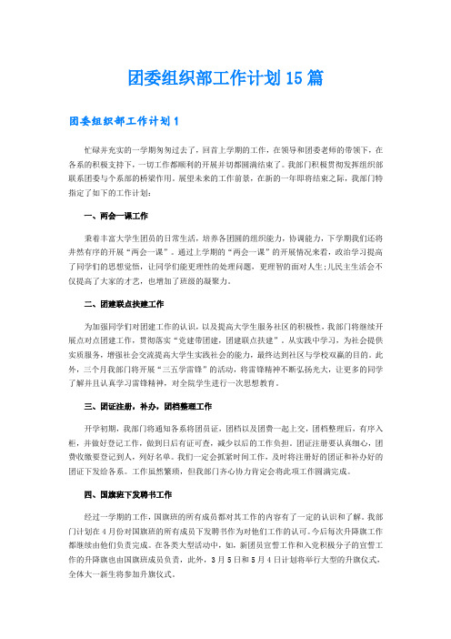 团委组织部工作计划15篇