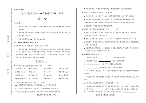 2019年黑龙江省大庆市中考语文试卷(附答案与解析)