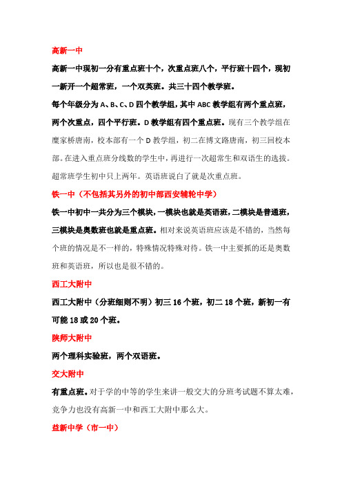 西安部分名校(初中)分班方法