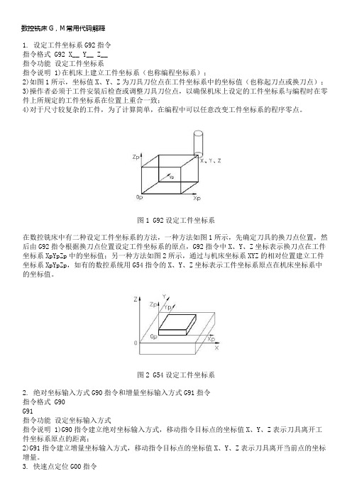 数控铣床G M常用代码解释