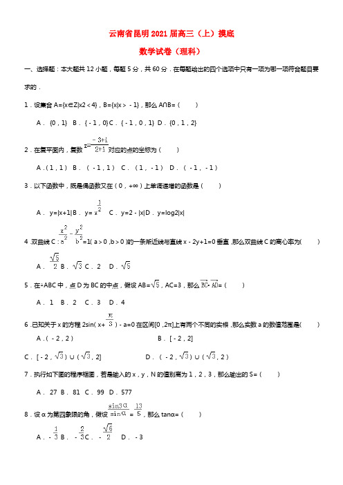 云南省昆明市2021届高三数学10月摸底调研试题 理(1)