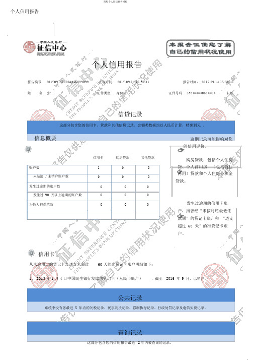 简版个人征信报告模板