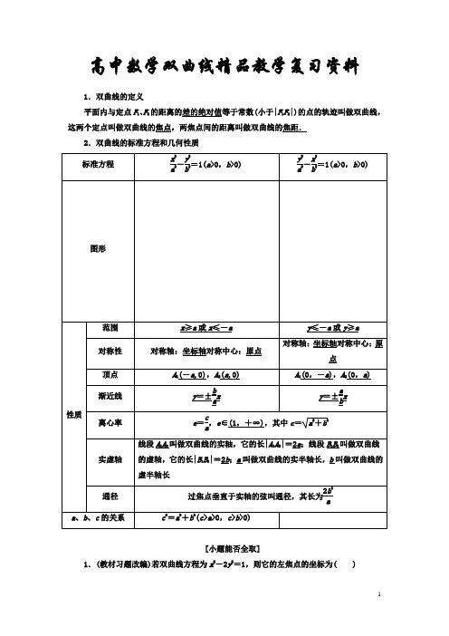 高中数学双曲线精品教学复习资料