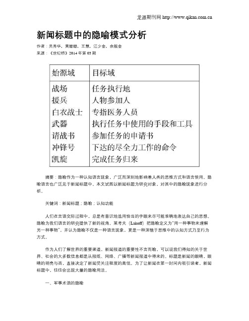 新闻标题中的隐喻模式分析