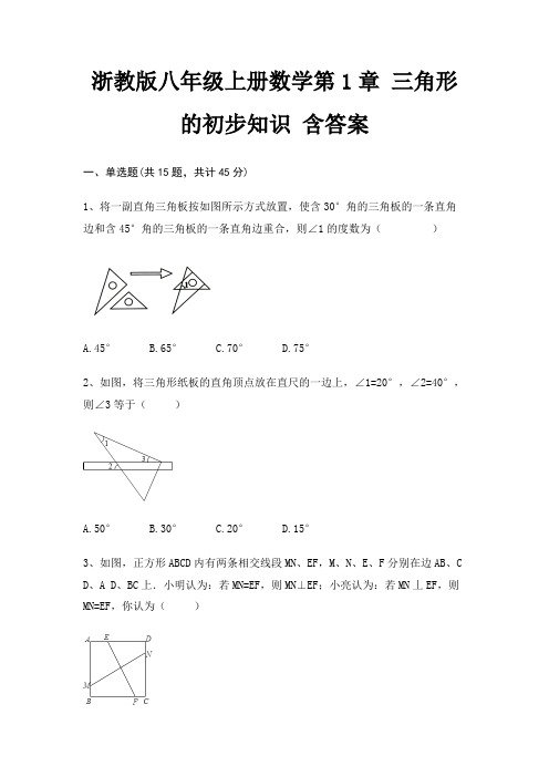 浙教版八年级上册数学第1章 三角形的初步知识 含答案