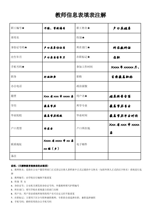 教师基本信息表填表注解