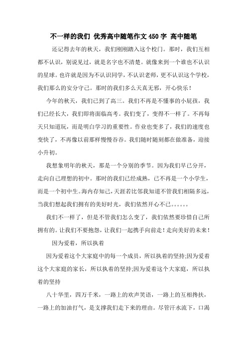 不一样的我们 优秀高中随笔作文450字 高中随笔