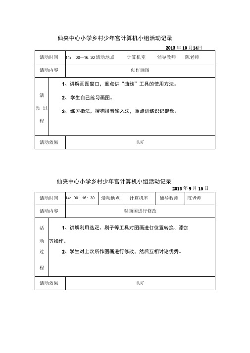 乡村少年宫计算机小组活动记录