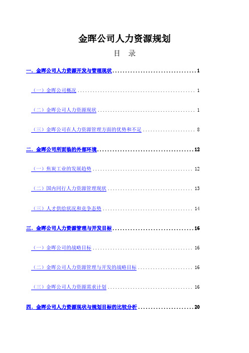 着名咨询公司金晖人力资源规划咨询报告