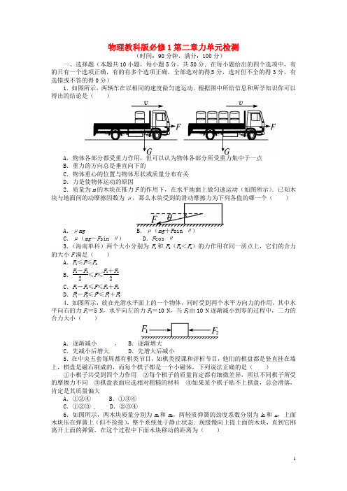 高中物理 第二章 力单元检测 教科版必修1