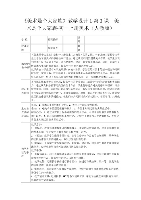 《美术是个大家族》教学设计1-第2课 美术是个大家族-初一上册美术(人教版)