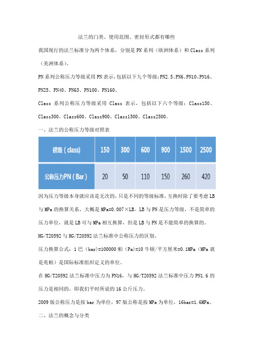 法兰的门类、使用范围、密封形式