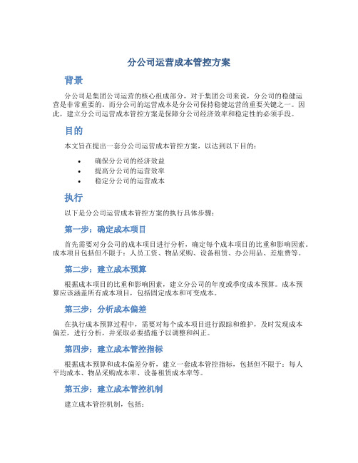 分公司运营成本管控方案