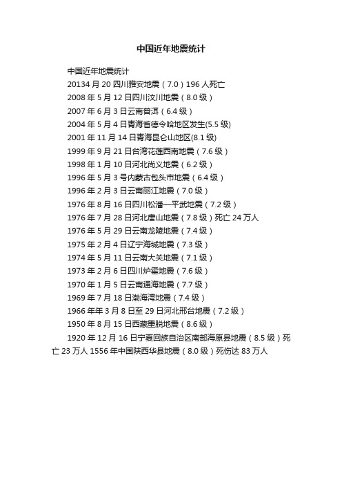 中国近年地震统计