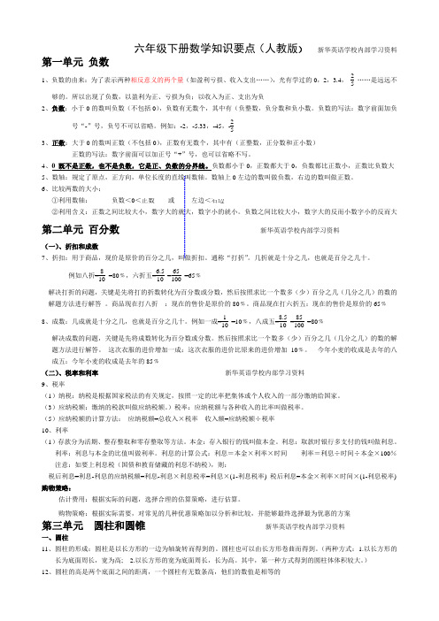 六年级下册数学知识要点(人教版)