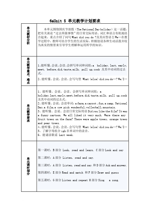 6aUnit 5 单元教学计划要求及教案