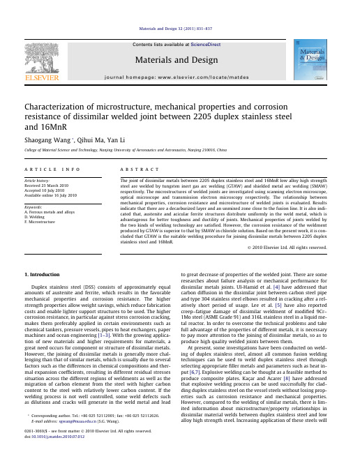 Characterization of microstructure, mechanical properties and corrosion resistance of dissimilar wel