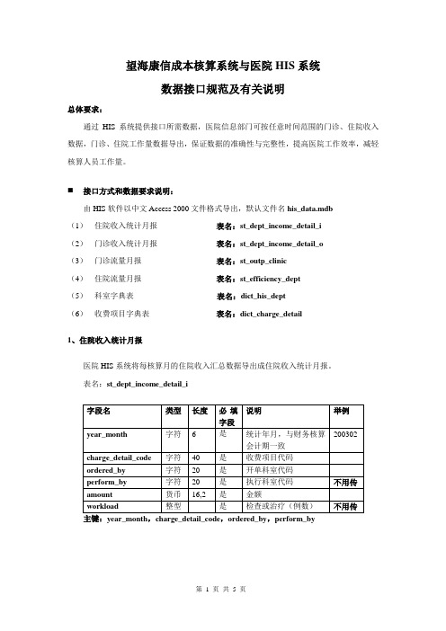 望海康信成本核算系统与医院HIS系统数据接口规范