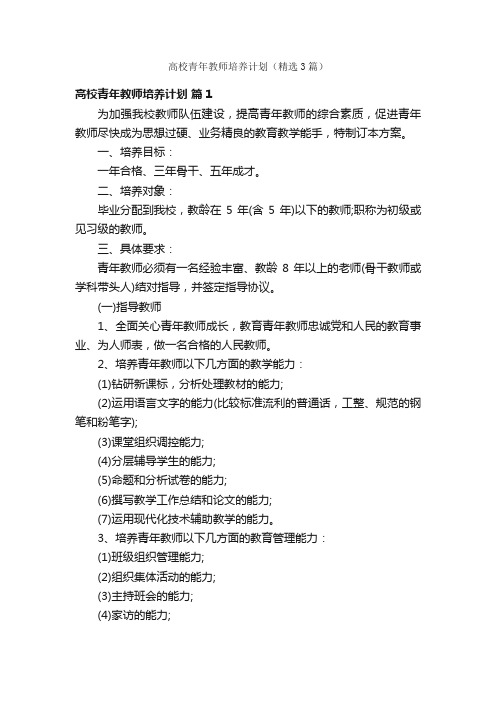 高校青年教师培养计划（精选3篇）