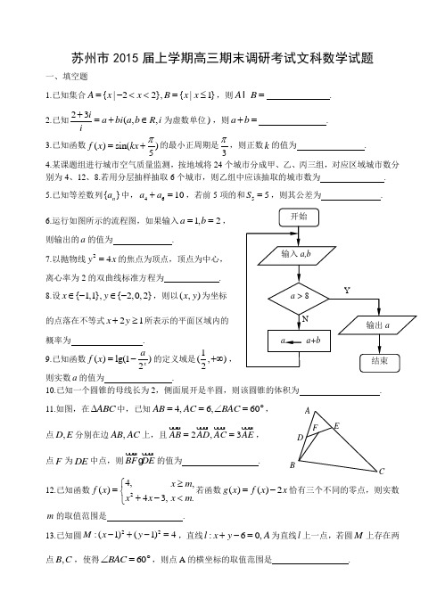 苏州市2015届上学期高三期末调研考试文科数学试题(含详细解答)