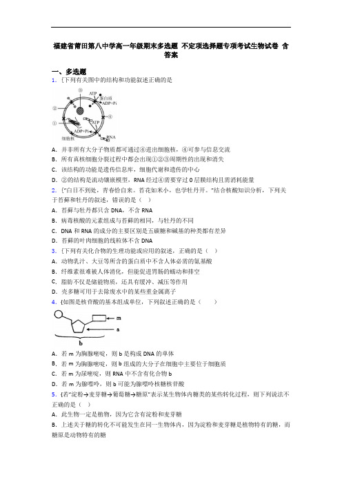 福建省莆田第八中学高一年级期末多选题 不定项选择题专项考试生物试卷 含答案