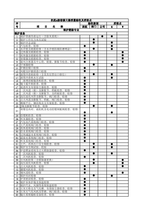 机组A级检修大修质量验收质检点