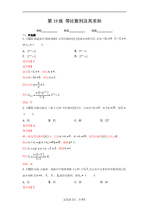 第19练  等比数列及其求和(解析版)-2023年高考一轮复习精讲精练必备