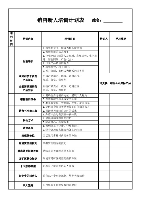 销售新人培训计划表