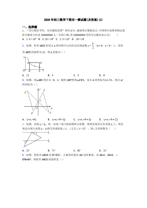 2020年初三数学下期末一模试题(及答案)(1)