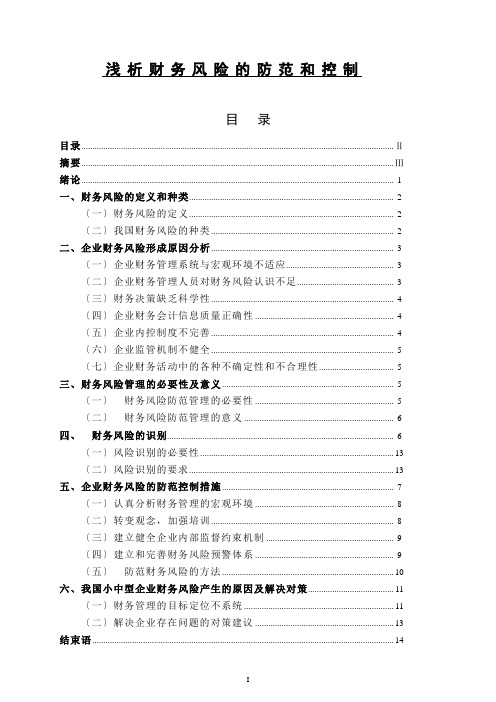 浅析财务风险的防范和控制会计学毕业论文