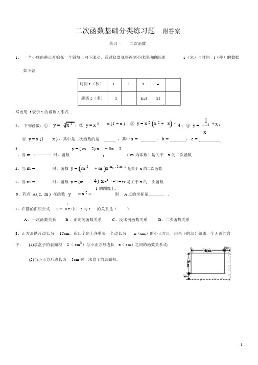 人教版数学九年级上册《二次函数》基础课时练习题(含答案)