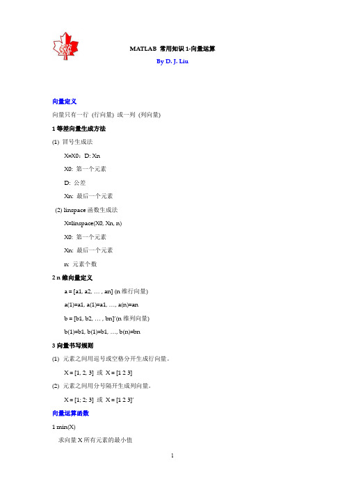 MATLAB 常用知识1 向量运算