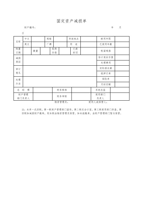 【财务表格】固定资产减损单