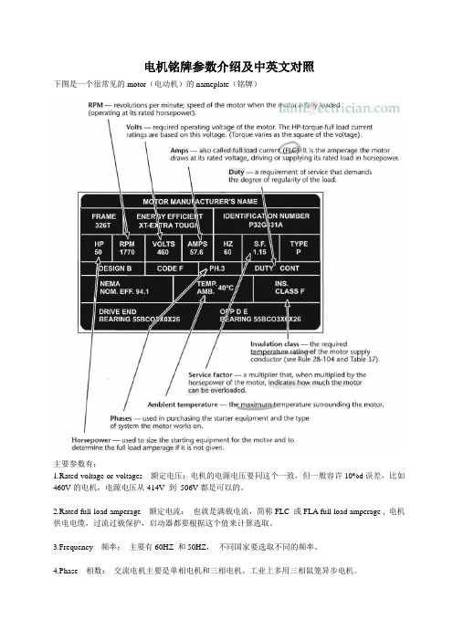 电机铭牌参数介绍及中英文对照