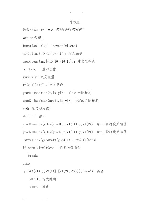 最优化牛顿法最速下降法共轭梯度法matlab代码