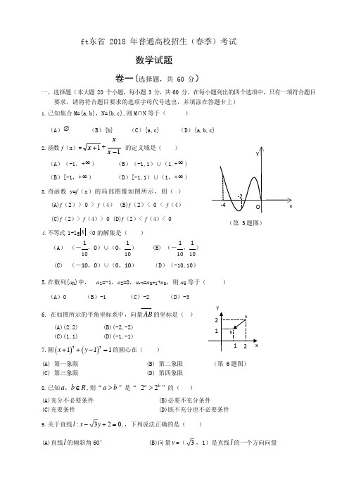 2018山东春季高考数学试题及答案(word)(可编辑修改word版)