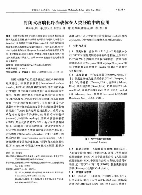 封闭式玻璃化冷冻载体在人类胚胎中的应用