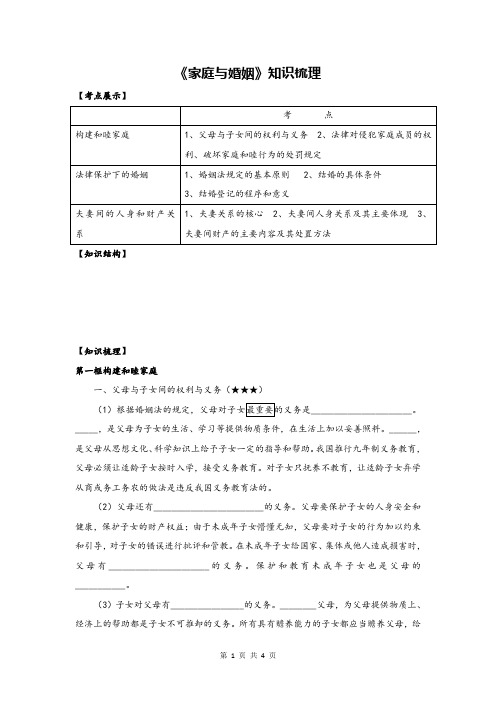 高中政治《家庭与婚姻》知识梳理