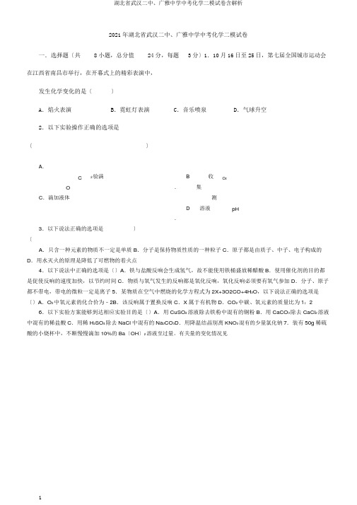 湖北省武汉二中、广雅中学中考化学二模试卷含解析