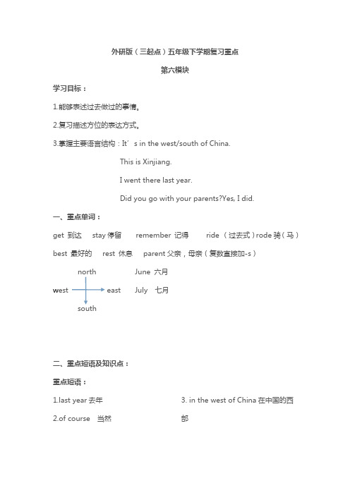 外研版新标准-五年级下册-6-10模块重点知识