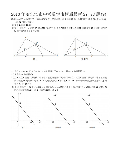 2013年哈尔滨市中考数学市模后最新27、28题(9)