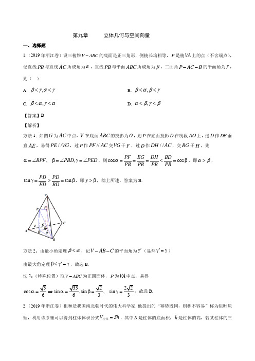 专题09 立体几何与空间向量-高考数学复习必备之2015-2019年浙江省高考试题分项解析(解析版)