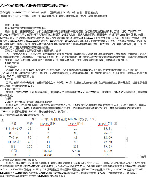 乙肝疫苗接种后乙肝表面抗体检测结果探究