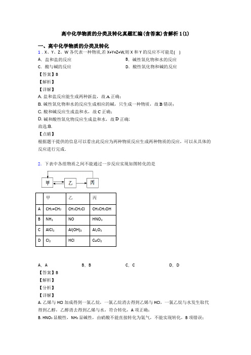 高中化学物质的分类及转化真题汇编(含答案)含解析1(1)