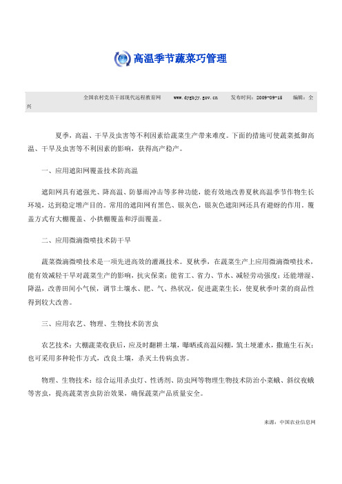 高温季节蔬菜巧管理