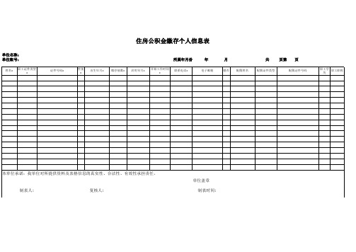 住房公积金个人开户信息表xls